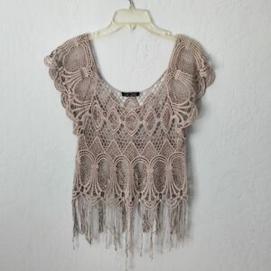 Love Culture Boho Lace Crochet Cropped Top w/ Fringe Hem Festival Women's S/M